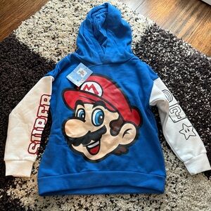 Nintendo Blue Hoodie/Super Mario. NWT. Kids size 5/6.